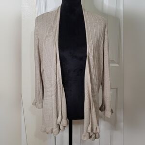 Westport 1962 Woman's Open Front Ruffle Knit Shrug Cardigan Size Large Tan